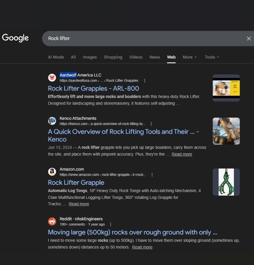 Aardwolf America ranking #1 on Google for Rock Lifter